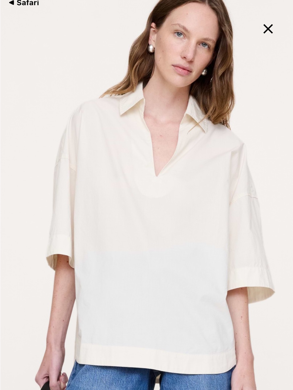 Banana Republic Relaxed V-Neck Collared Women's Top in Cream